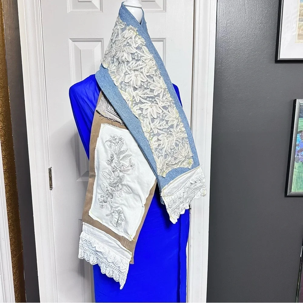 RUBYRUDI Denim Patchwork Scarf ARTISAN Handcrafted Upcycled OOAK Sustainable Art